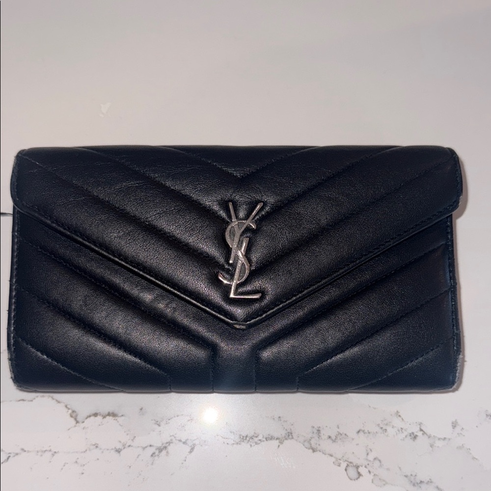 100% Authentic Women’s Yves Saint Laurent Y-quilted Calfskin Leather Wallet .